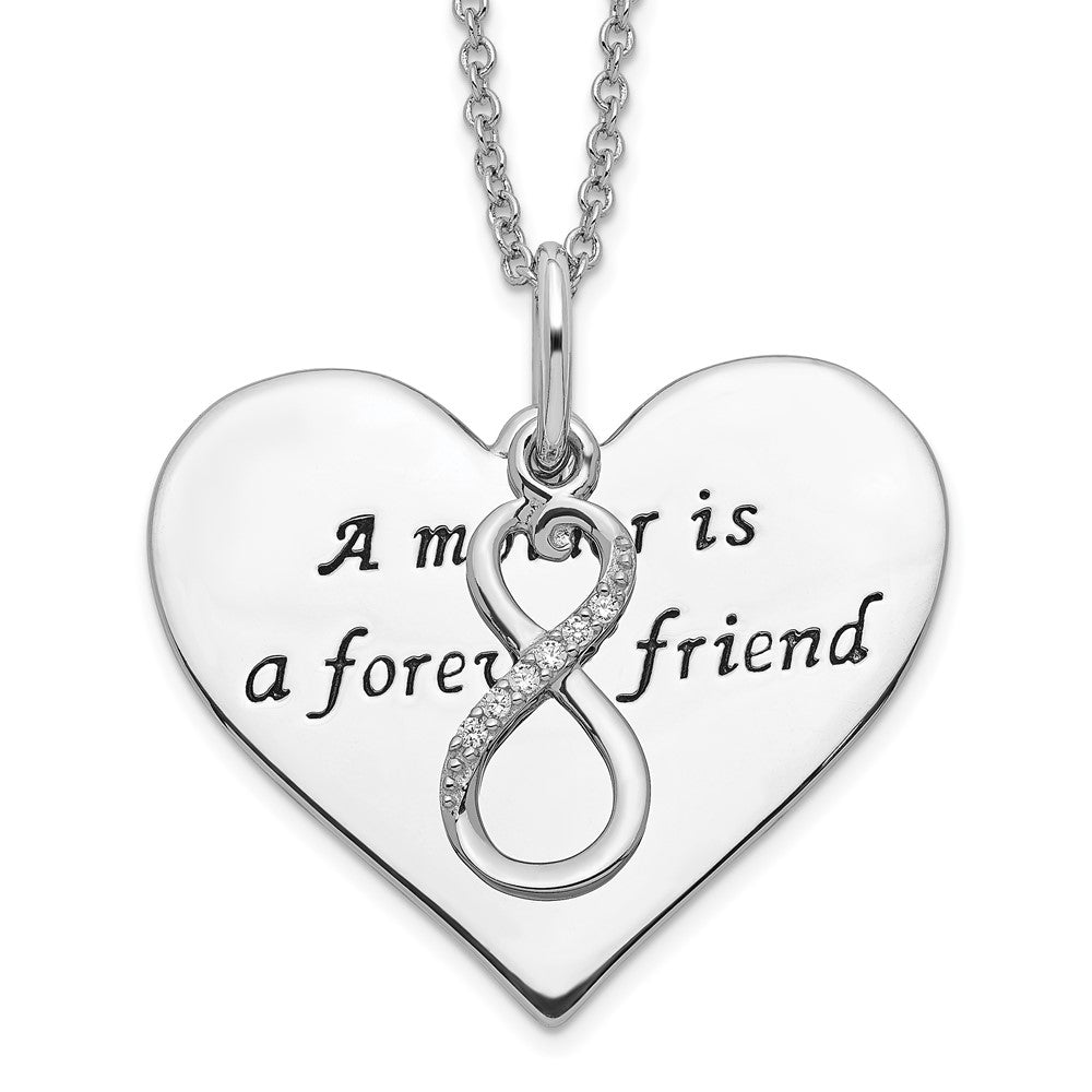 Sentimental Expressions Sterling Silver Rhodium-plated Antiqued CZ A Mother Is A Forever Friend 18in Necklace