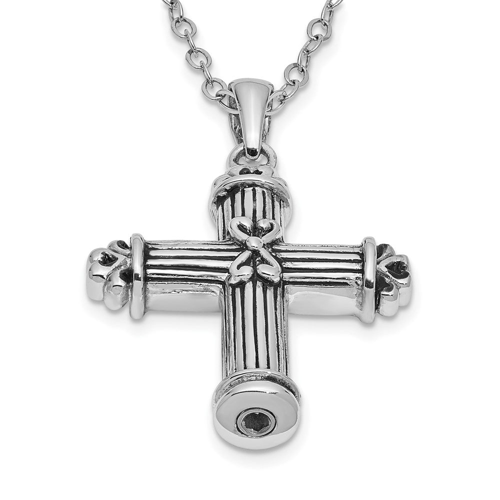 Sentimental Expressions Sterling Silver Rhodium-plated Antiqued Cross Ash Holder 18 Inch Necklace