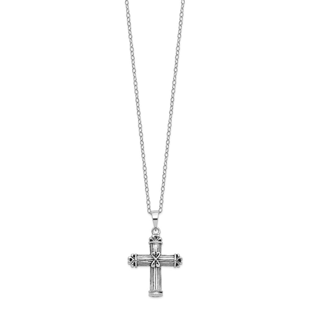 Sentimental Expressions Sterling Silver Rhodium-plated Antiqued Cross Ash Holder 18 Inch Necklace