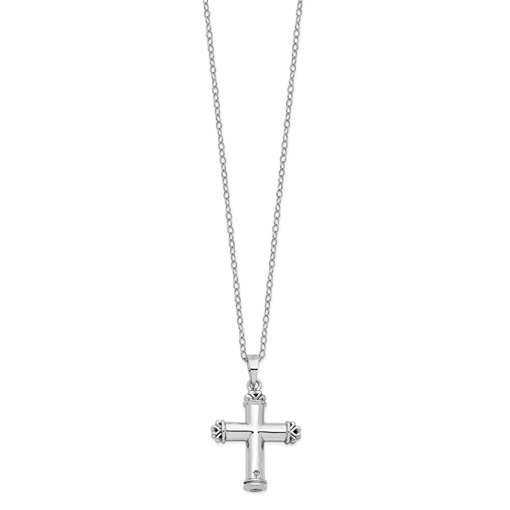 Sentimental Expressions Sterling Silver Rhodium-plated Antiqued Cross Ash Holder 18 Inch Necklace