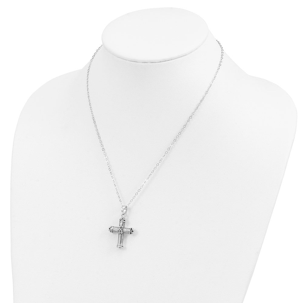 Sentimental Expressions Sterling Silver Rhodium-plated Antiqued Cross Ash Holder 18 Inch Necklace