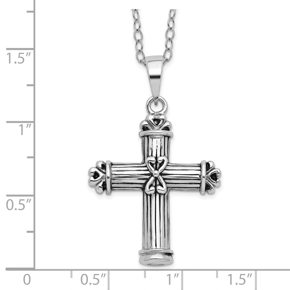 Sentimental Expressions Sterling Silver Rhodium-plated Antiqued Cross Ash Holder 18 Inch Necklace