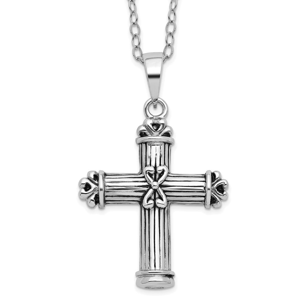 Sentimental Expressions Sterling Silver Rhodium-plated Antiqued Cross Ash Holder 18 Inch Necklace