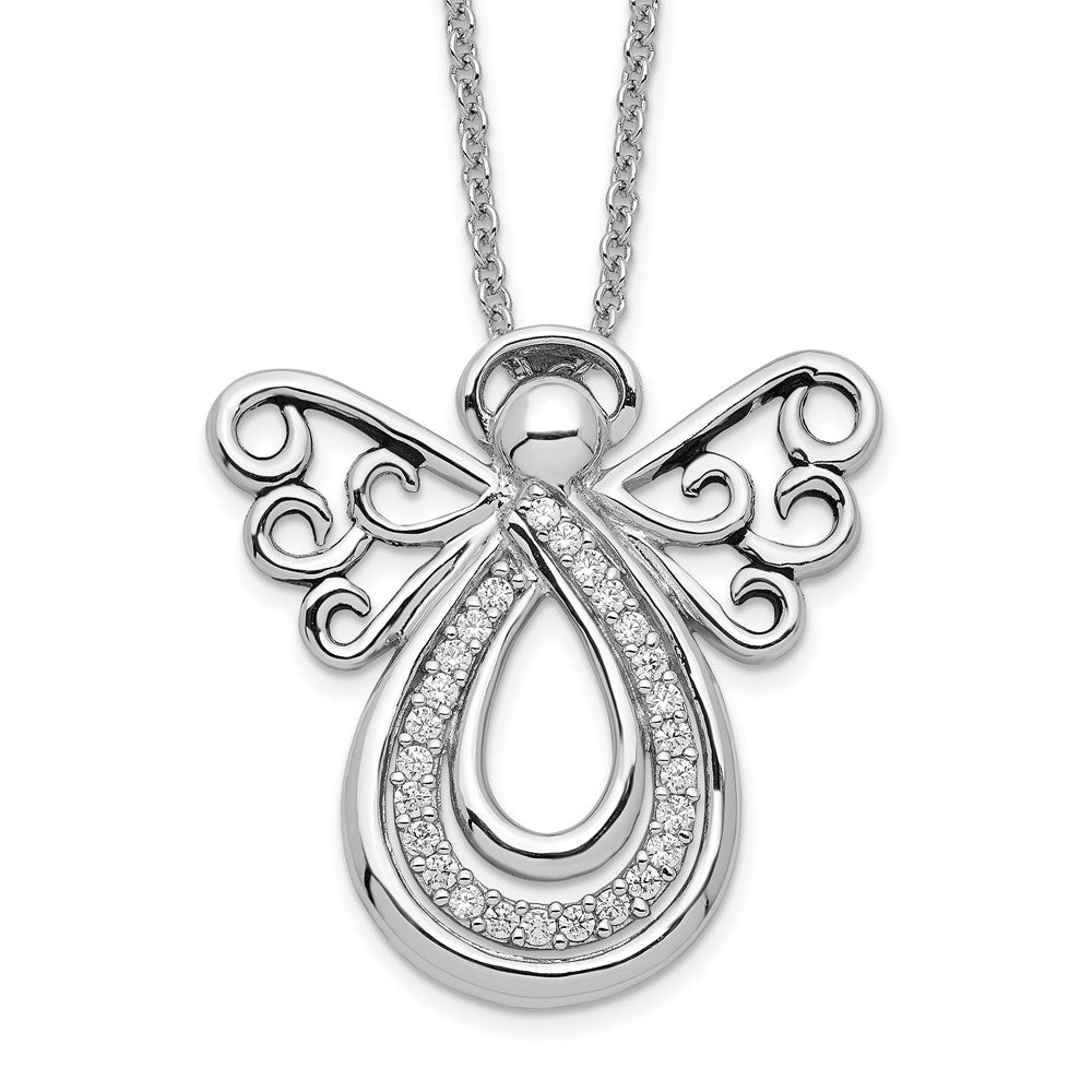 Sentimental Expressions Sterling Silver Rhodium-plated CZ Angel Of Comfort 18in. Necklace