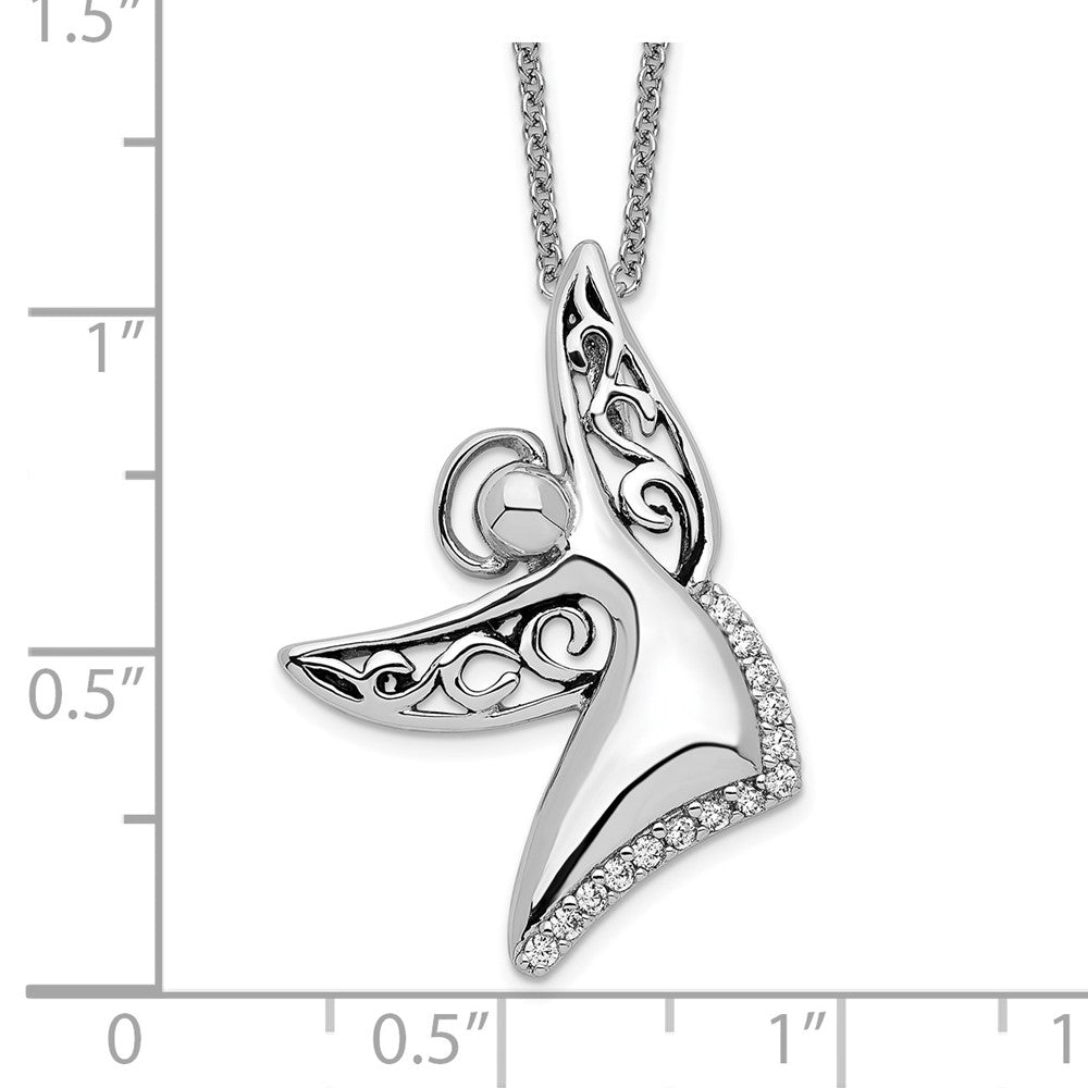 Sentimental Expressions Sterling Silver Rhodium-plated CZ Antiqued Angel Of Joy 18in. Necklace