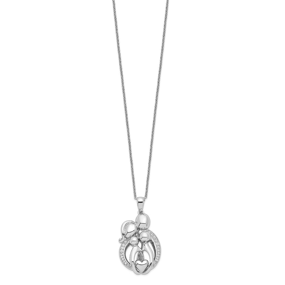 Sentimental Expressions Sterling Silver Rhodium-plated CZ Family of 4 Gathering 18in. Necklace