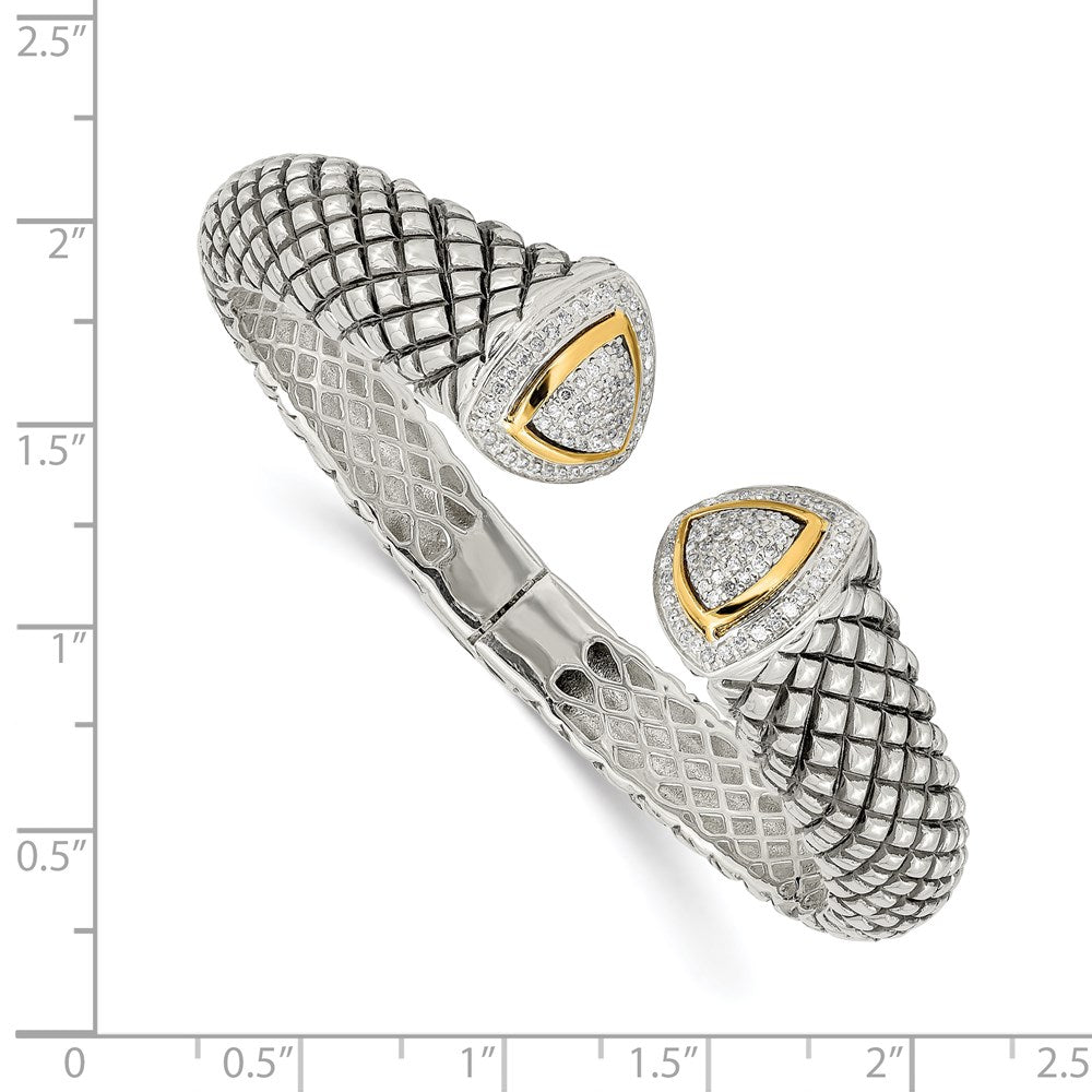 Shey Couture Sterling Silver with 14K Accent Antiqued 1/2 carat Diamond Hinged Cuff Bracelet