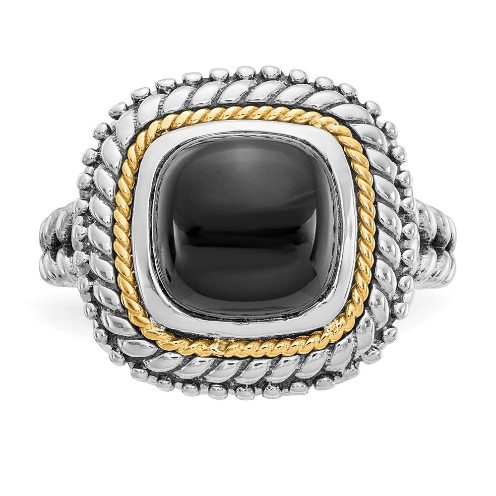 Shey Couture Sterling Silver with 14K Accent Antiqued Cabochon Black Onyx Ring