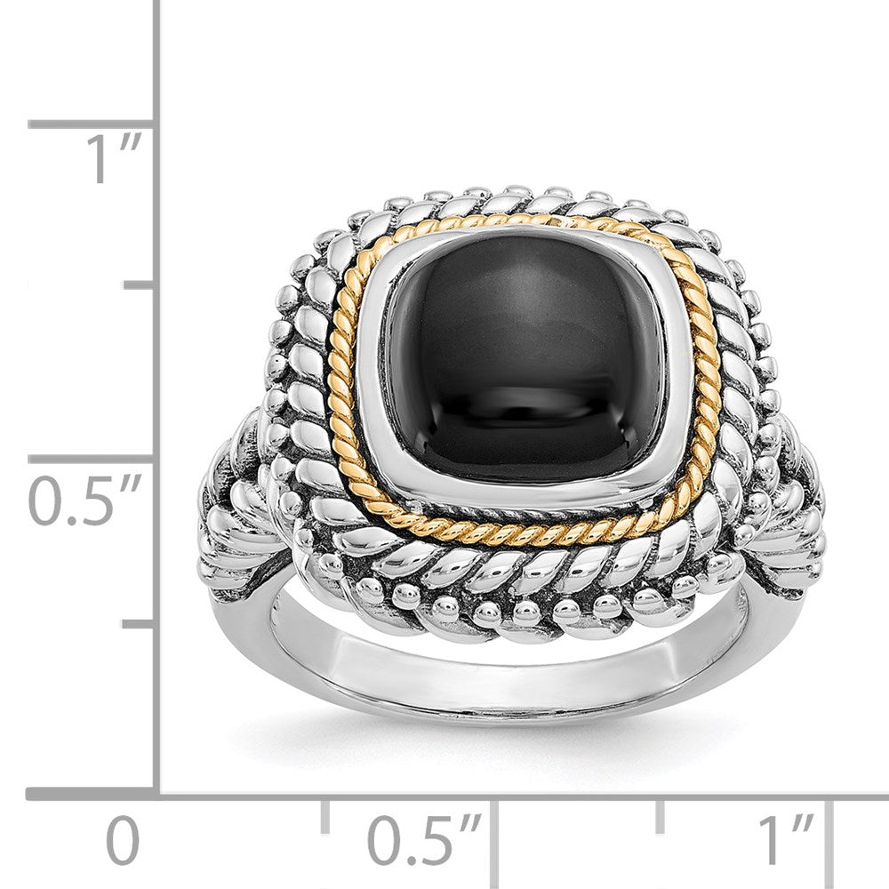 Shey Couture Sterling Silver with 14K Accent Antiqued Cabochon Black Onyx Ring