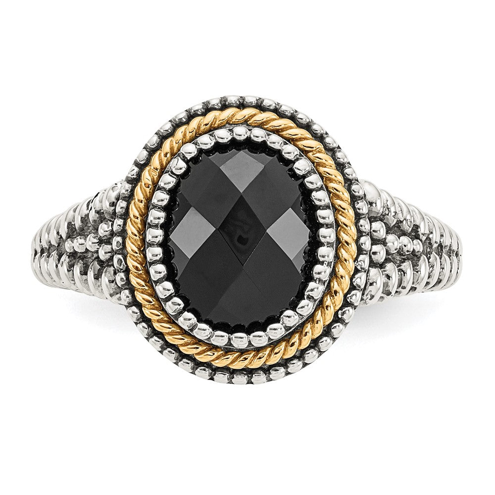 Shey Couture Sterling Silver with 14K Accent Antiqued Checkerboard-cut Black Onyx Ring