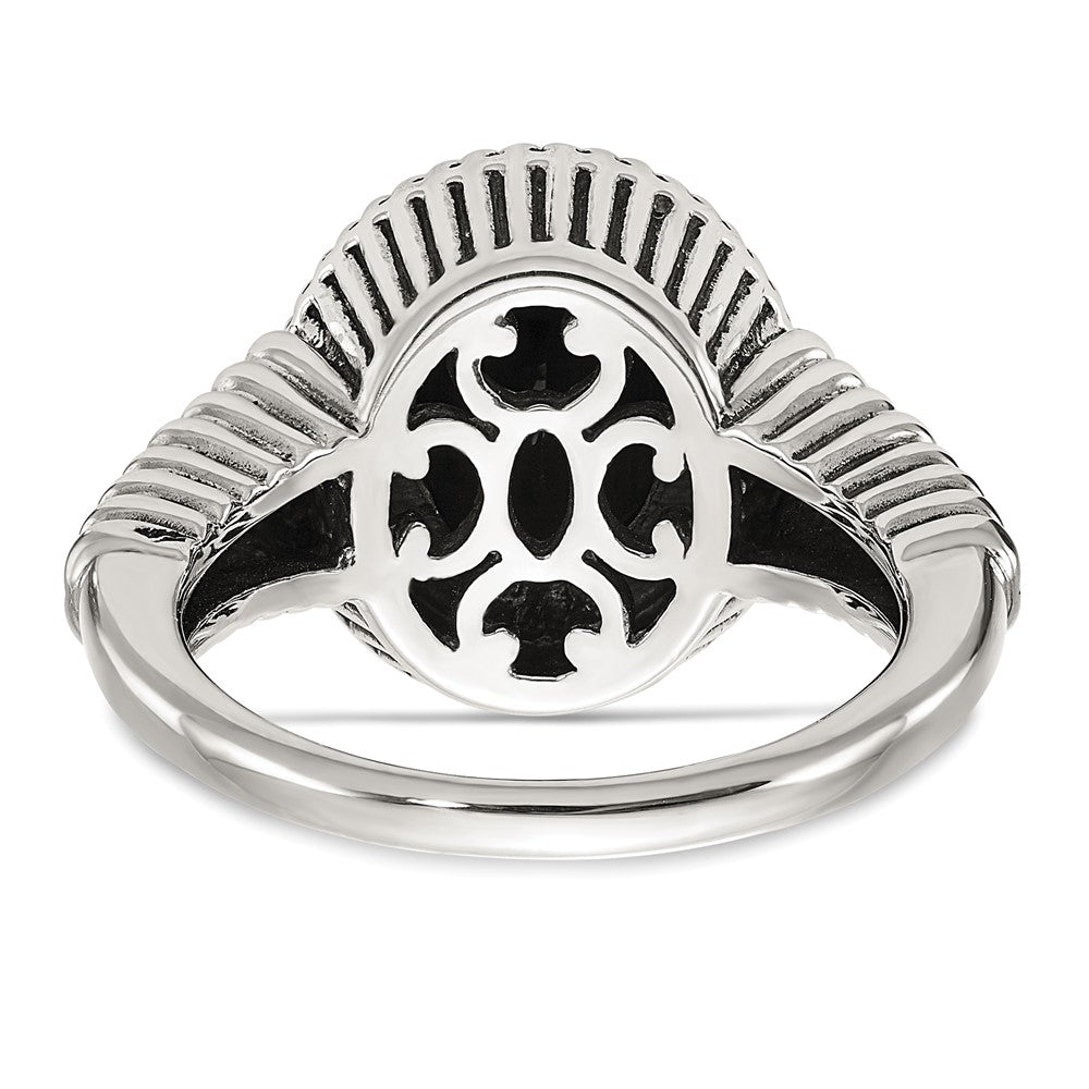 Shey Couture Sterling Silver with 14K Accent Antiqued Checkerboard-cut Black Onyx Ring