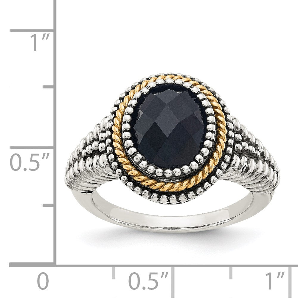 Shey Couture Sterling Silver with 14K Accent Antiqued Checkerboard-cut Black Onyx Ring