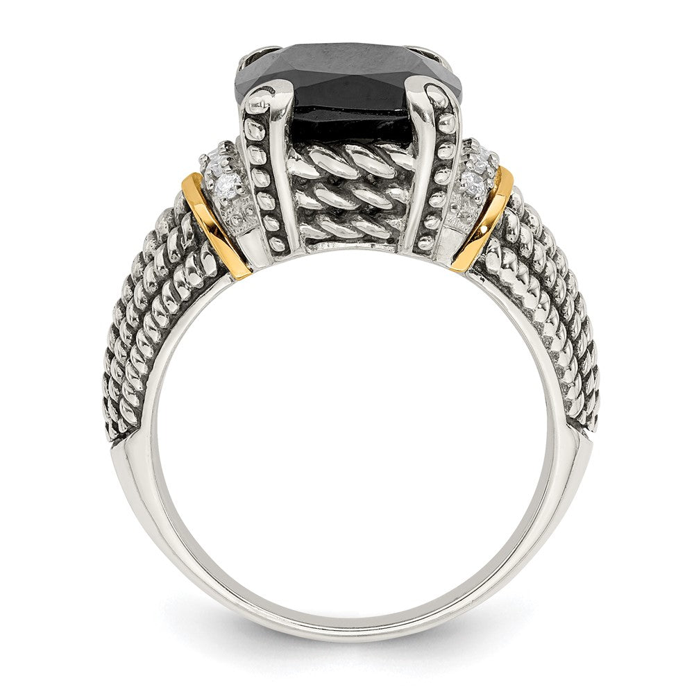 Shey Couture Sterling Silver with 14K Accent Antiqued Black Onyx and White Diamond Ring