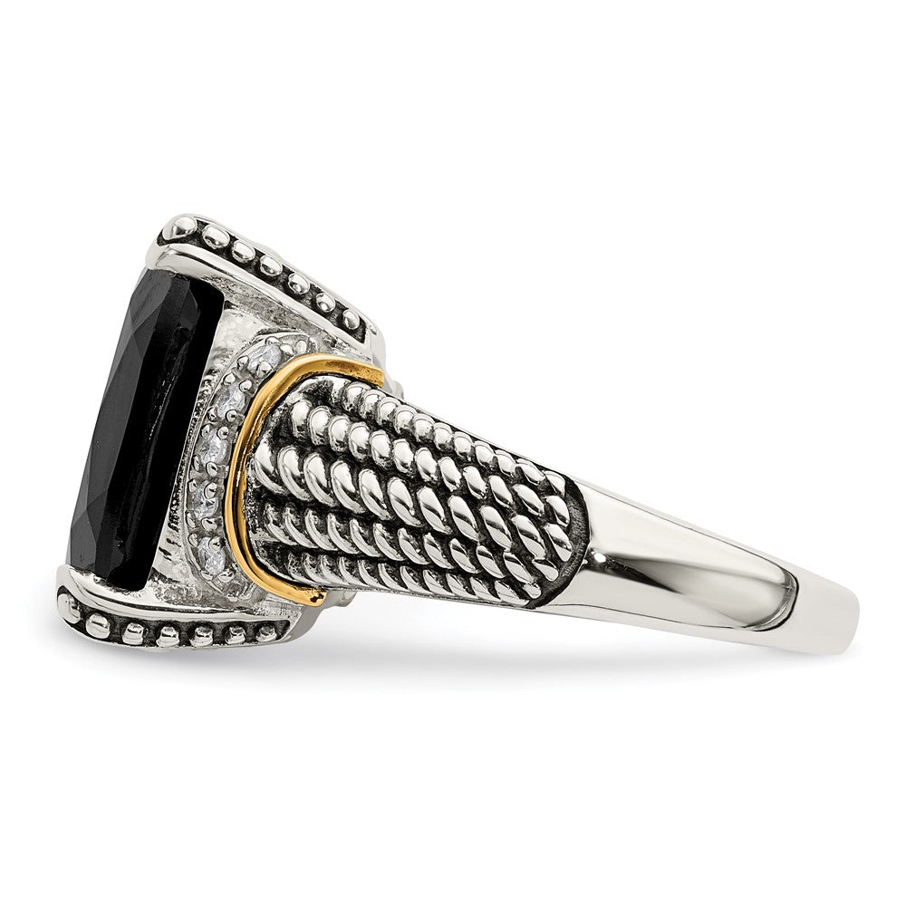 Shey Couture Sterling Silver with 14K Accent Antiqued Black Onyx and White Diamond Ring