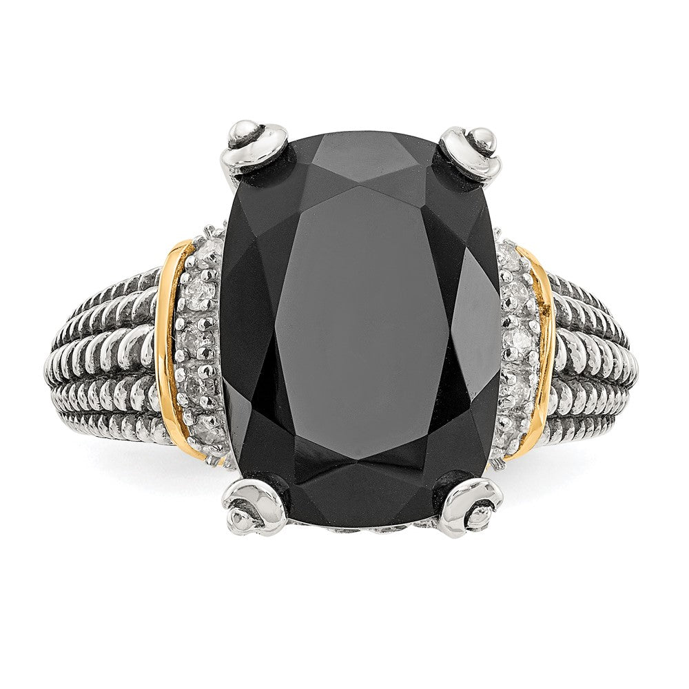 Shey Couture Sterling Silver with 14K Accent Antiqued Black Onyx and White Diamond Ring