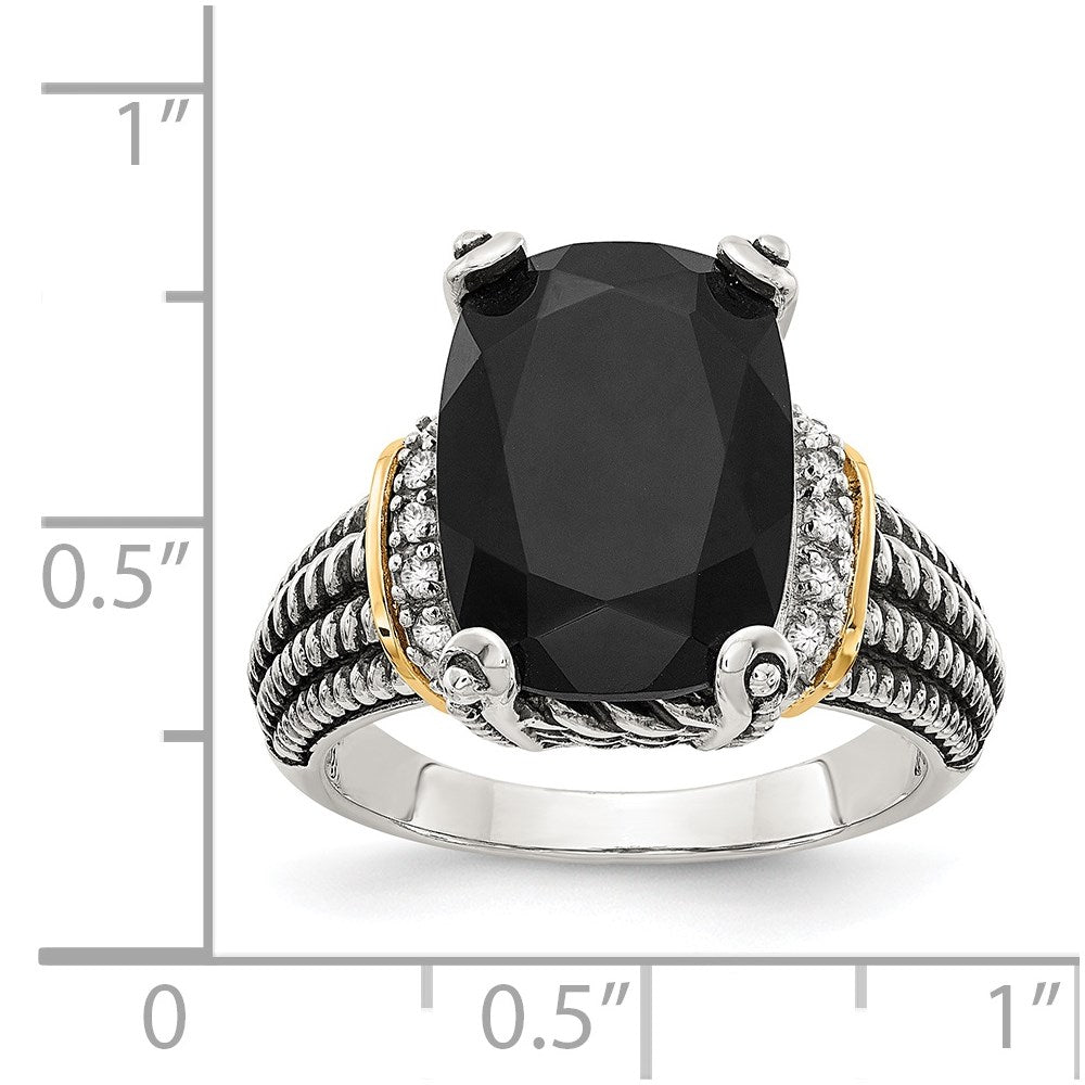 Shey Couture Sterling Silver with 14K Accent Antiqued Black Onyx and White Diamond Ring