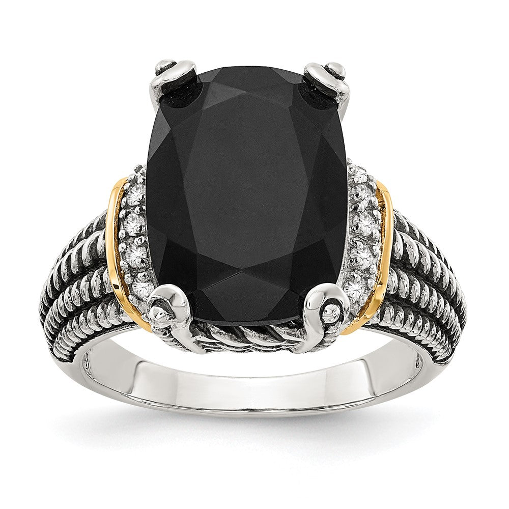 Shey Couture Sterling Silver with 14K Accent Antiqued Black Onyx and White Diamond Ring