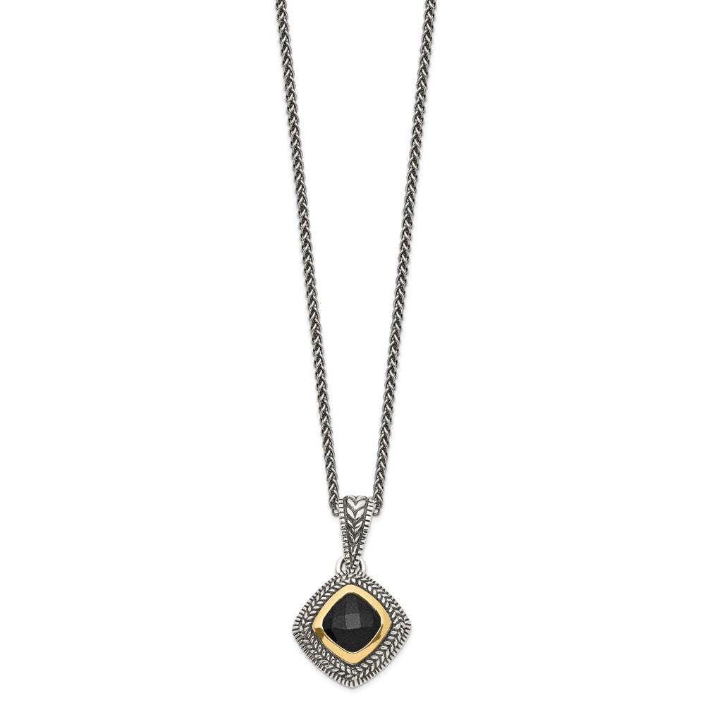 Shey Couture Sterling Silver with 14K Accent 18 Inch Antiqued Checkerboard-cut Black Onyx Necklace