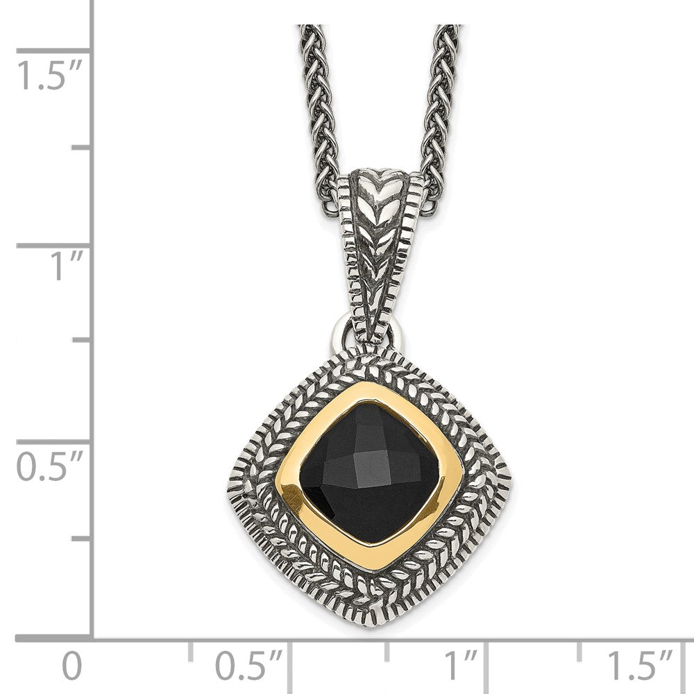 Shey Couture Sterling Silver with 14K Accent 18 Inch Antiqued Checkerboard-cut Black Onyx Necklace