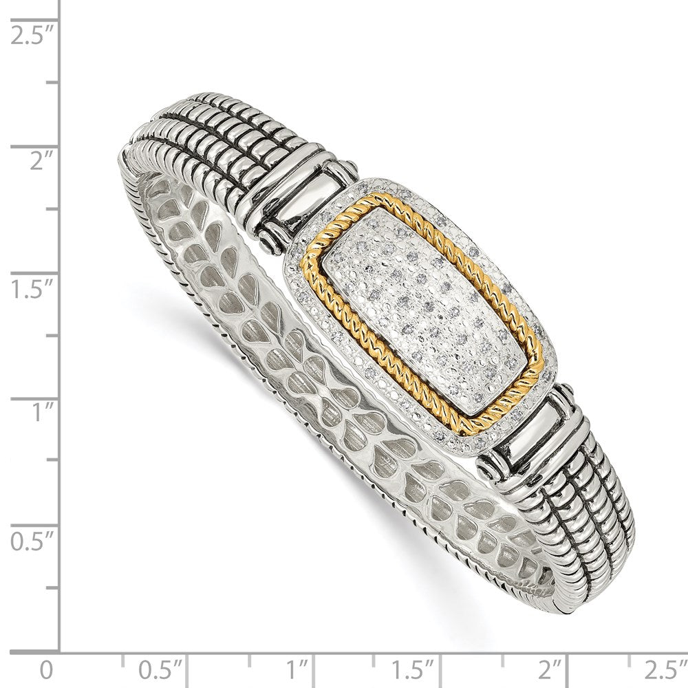 Shey Couture Sterling Silver with 14K Accent Antiqued 1/4 carat Diamond Hinged Bangle Bracelet