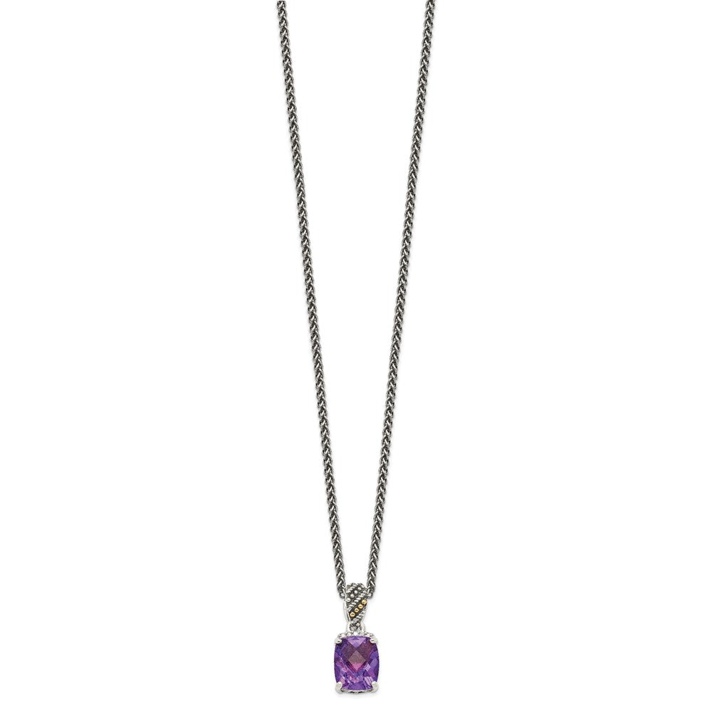 Shey Couture Sterling Silver with 14K Accent 18 Inch Antiqued Diamond and Checkerboard-cut Cushion Amethyst Necklace