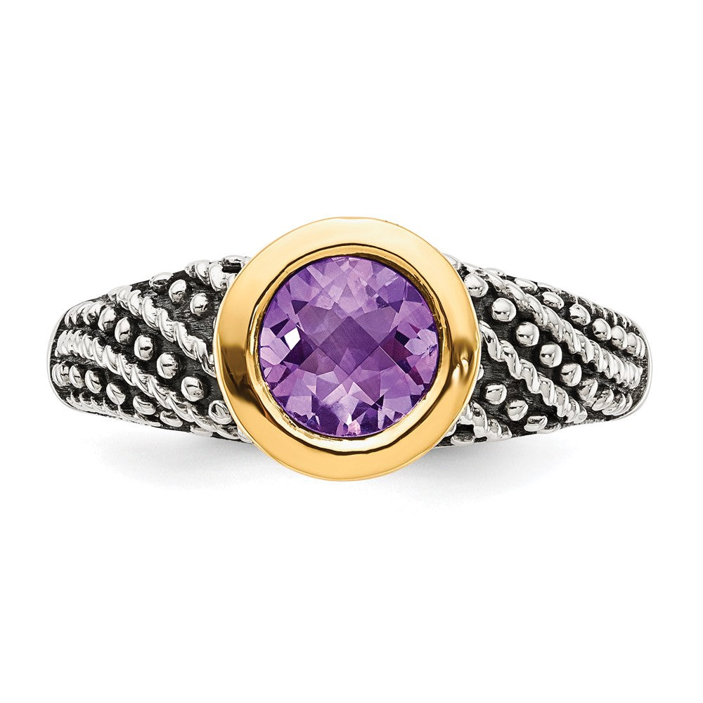 Shey Couture Sterling Silver with 14K Accent Antiqued Round Bezel Amethyst Ring