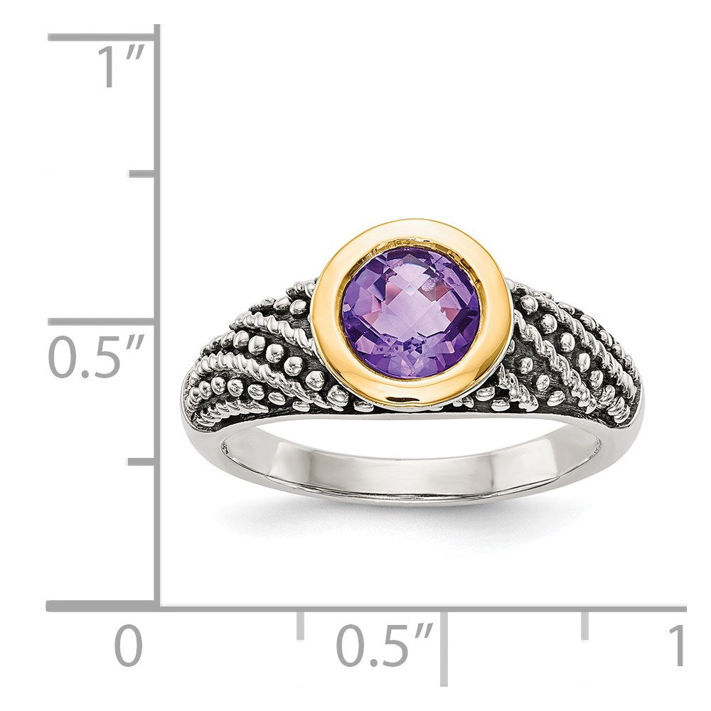 Shey Couture Sterling Silver with 14K Accent Antiqued Round Bezel Amethyst Ring