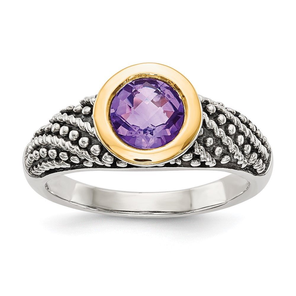 Shey Couture Sterling Silver with 14K Accent Antiqued Round Bezel Amethyst Ring