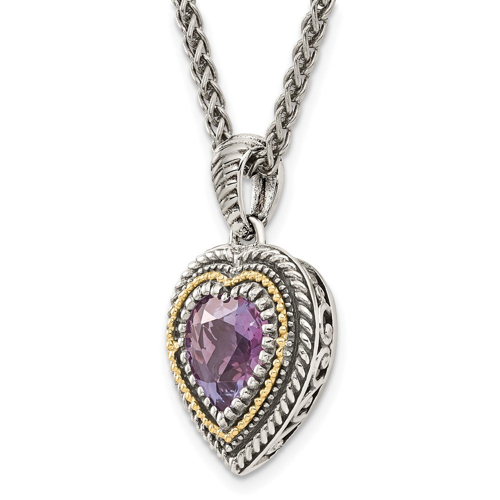 Shey Couture Sterling Silver with 14K Accent 18 inch Antiqued Amethyst Heart Necklace