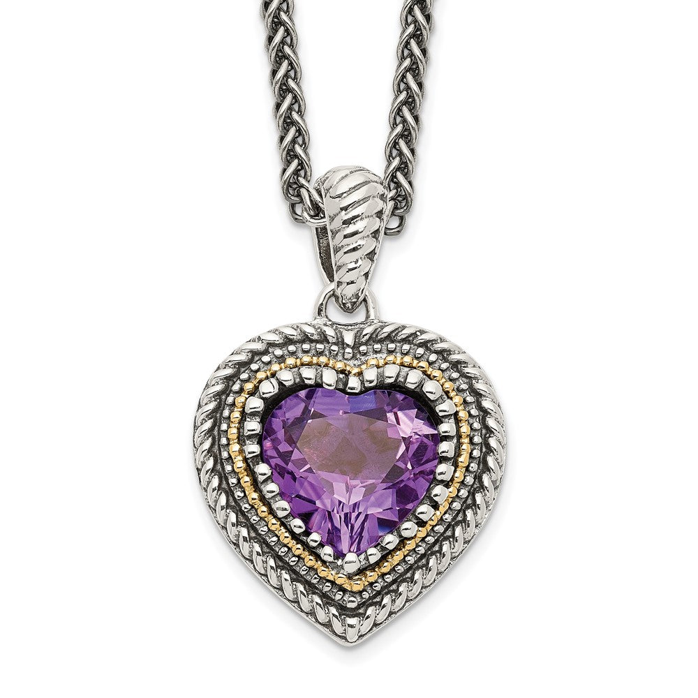 Shey Couture Sterling Silver with 14K Accent 18 inch Antiqued Amethyst Heart Necklace