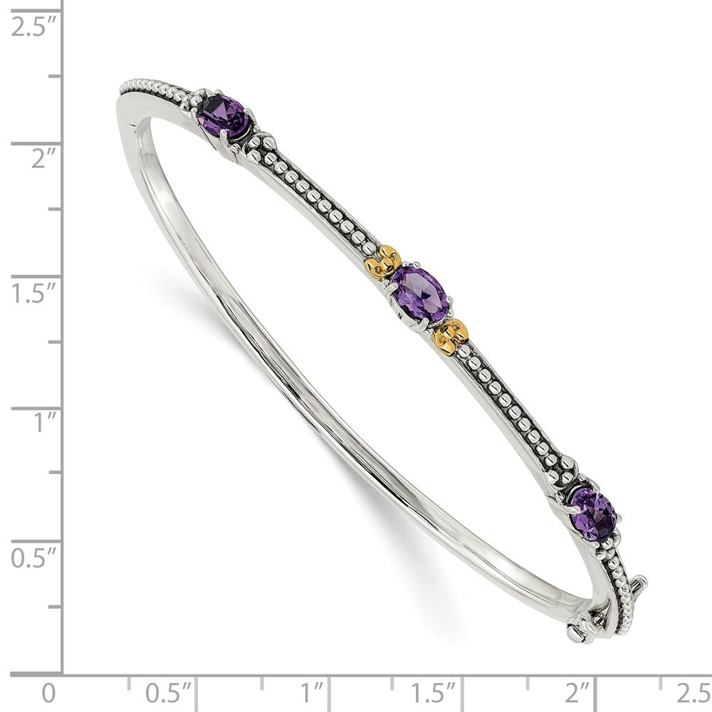 Shey Couture Sterling Silver with 14K Accent Antiqued Oval Amethyst Hinged Bangle