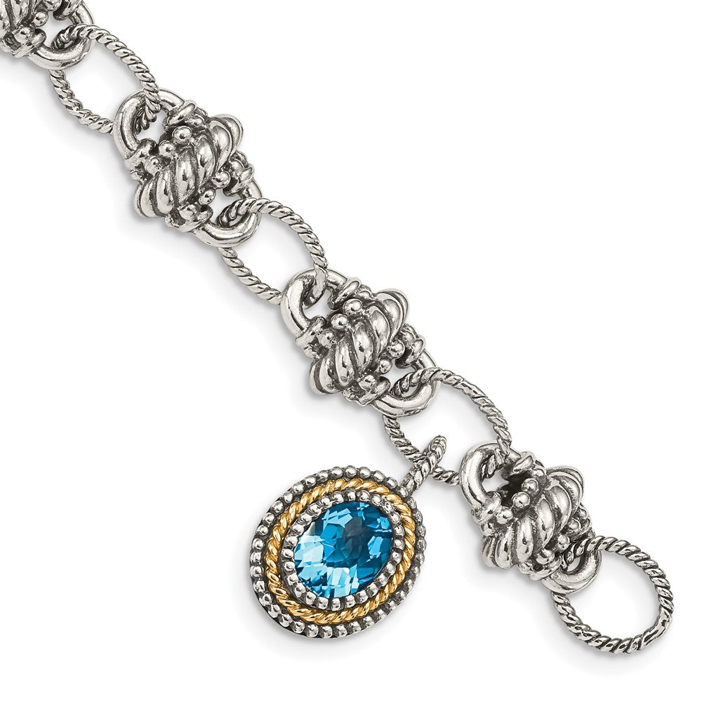 Shey Couture Sterling Silver with 14K Accent 7.5 Inch Antiqued Oval Light Swiss Blue Topaz Bracelet