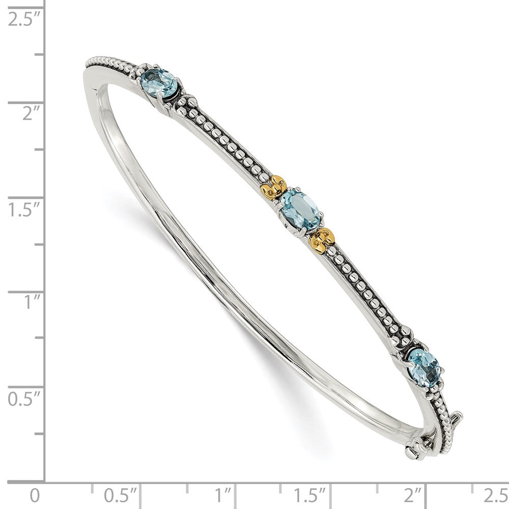 Shey Couture Sterling Silver with 14K Accent Antiqued Oval Sky Blue Topaz Bangle