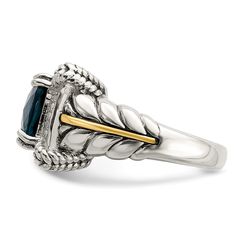 Shey Couture Sterling Silver with 14K Accent Antiqued London Blue Topaz and Diamond Ring