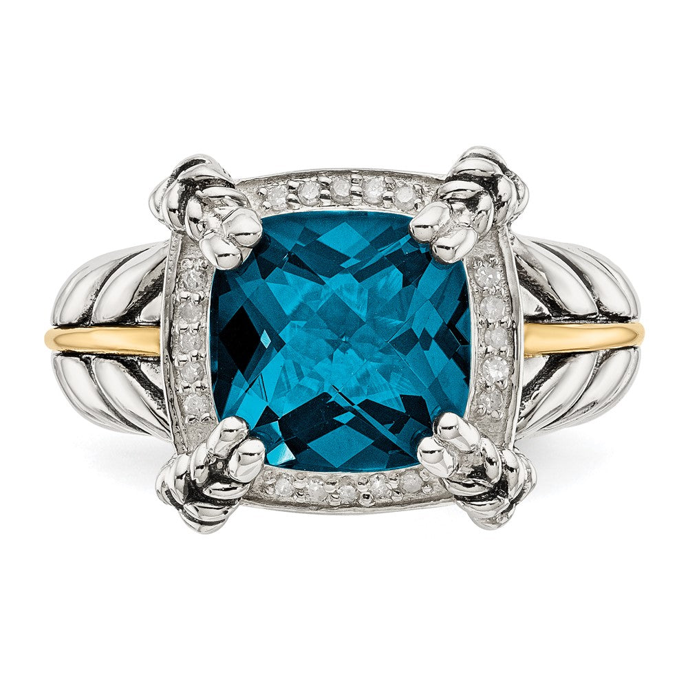 Shey Couture Sterling Silver with 14K Accent Antiqued London Blue Topaz and Diamond Ring