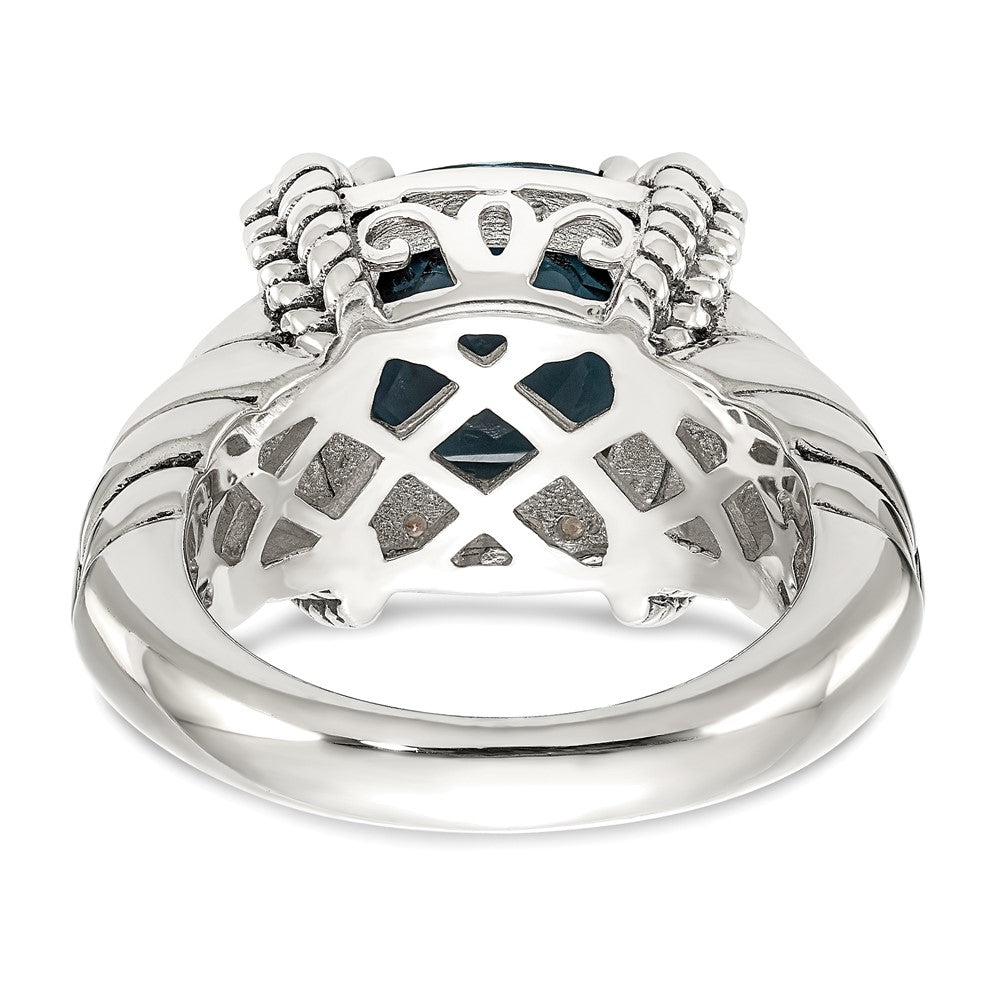 Shey Couture Sterling Silver with 14K Accent Antiqued London Blue Topaz and Diamond Ring