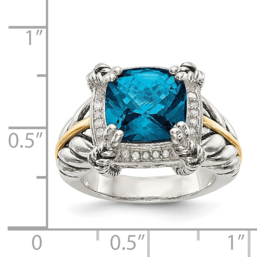 Shey Couture Sterling Silver with 14K Accent Antiqued London Blue Topaz and Diamond Ring