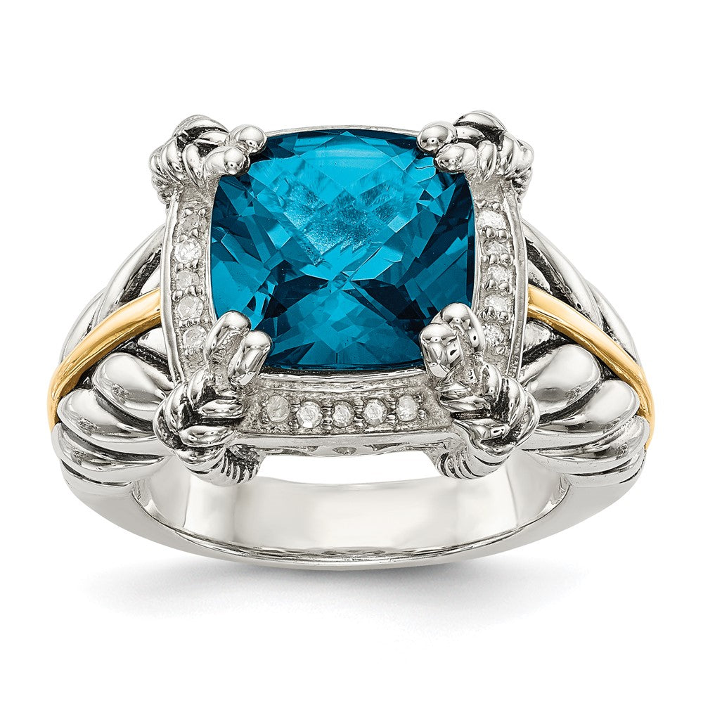 Shey Couture Sterling Silver with 14K Accent Antiqued London Blue Topaz and Diamond Ring