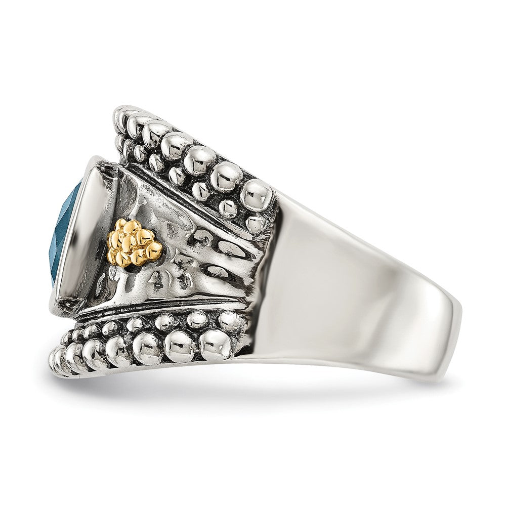 Shey Couture Sterling Silver with 14K Accent Antiqued Checkerboard Cushion London Blue Topaz Ring