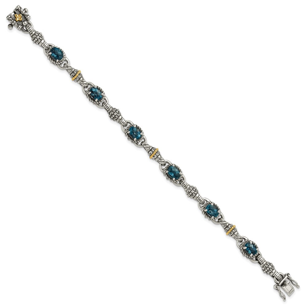 Shey Couture Sterling Silver with 14K Accent 7.25 Inch Antiqued Oval London Blue Topaz Bracelet