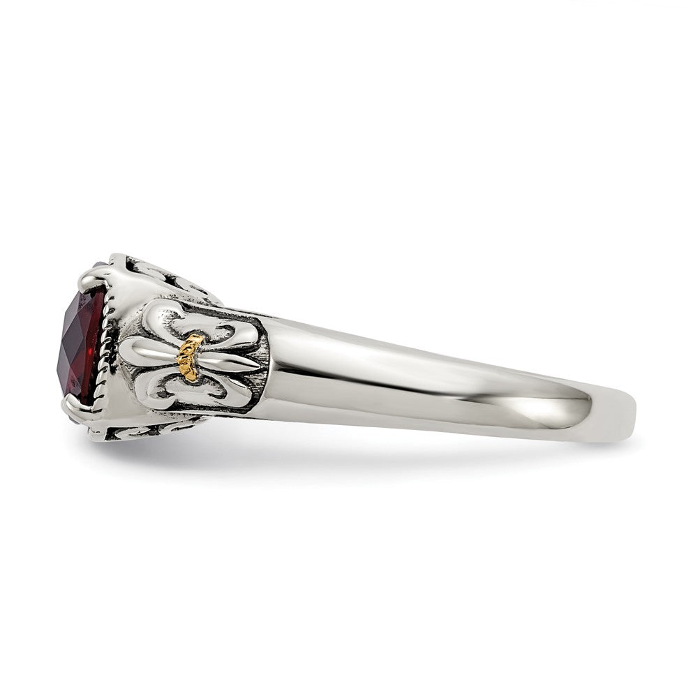 Shey Couture Sterling Silver with 14K Accent Antiqued Cushion Checkerboard Garnet Ring