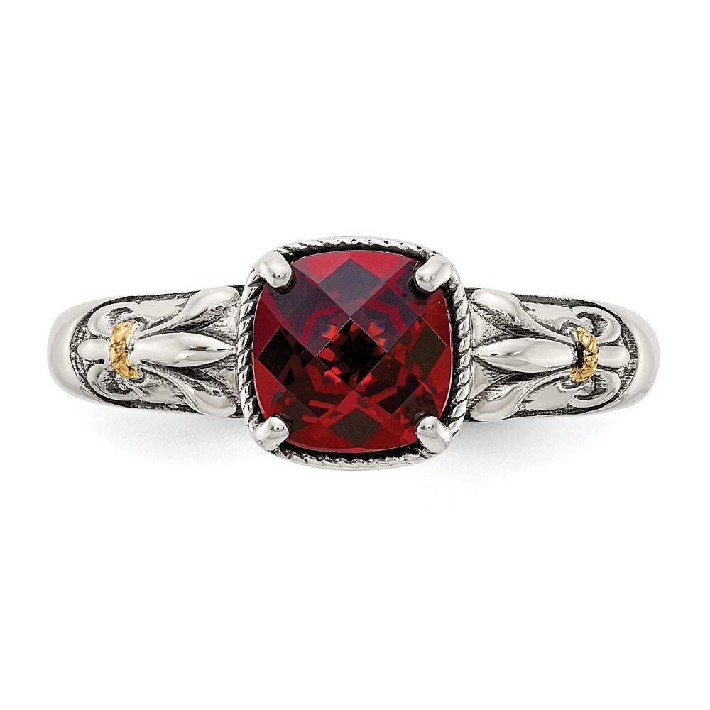 Shey Couture Sterling Silver with 14K Accent Antiqued Cushion Checkerboard Garnet Ring