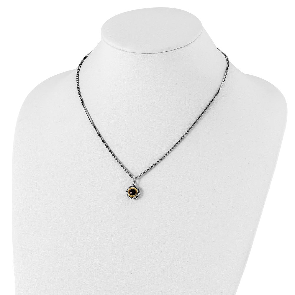 Shey Couture Sterling Silver with 14K Accent 18 Inch Antiqued Checkerboard Round Bezel Garnet Necklace