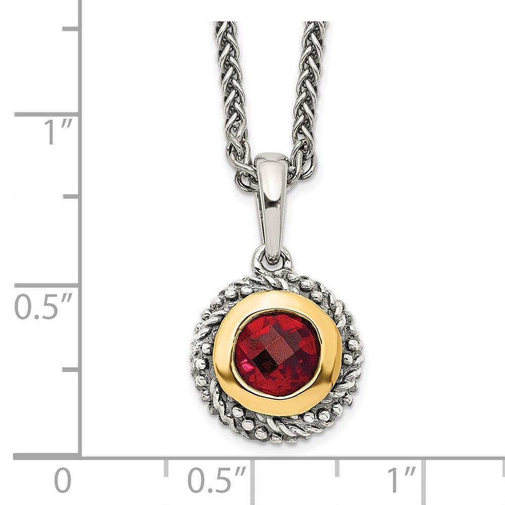 Shey Couture Sterling Silver with 14K Accent 18 Inch Antiqued Checkerboard Round Bezel Garnet Necklace