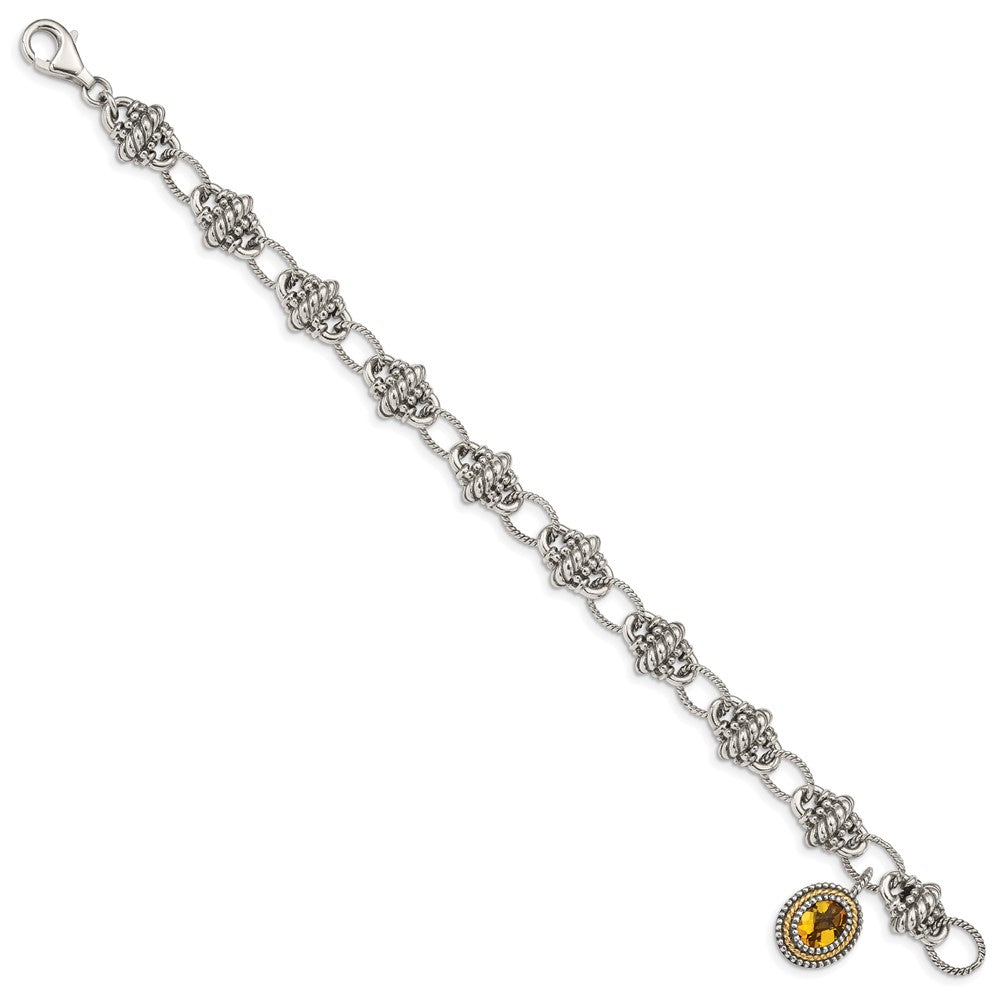 Shey Couture Sterling Silver with 14K Accent 7.75 Inch Antiqued Oval Citrine Bracelet