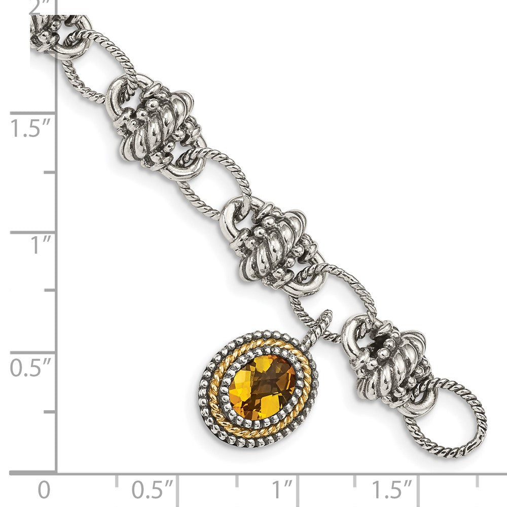 Shey Couture Sterling Silver with 14K Accent 7.75 Inch Antiqued Oval Citrine Bracelet