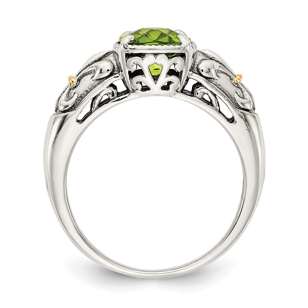 Shey Couture Sterling Silver with 14K Accent Antiqued Cushion Peridot Ring