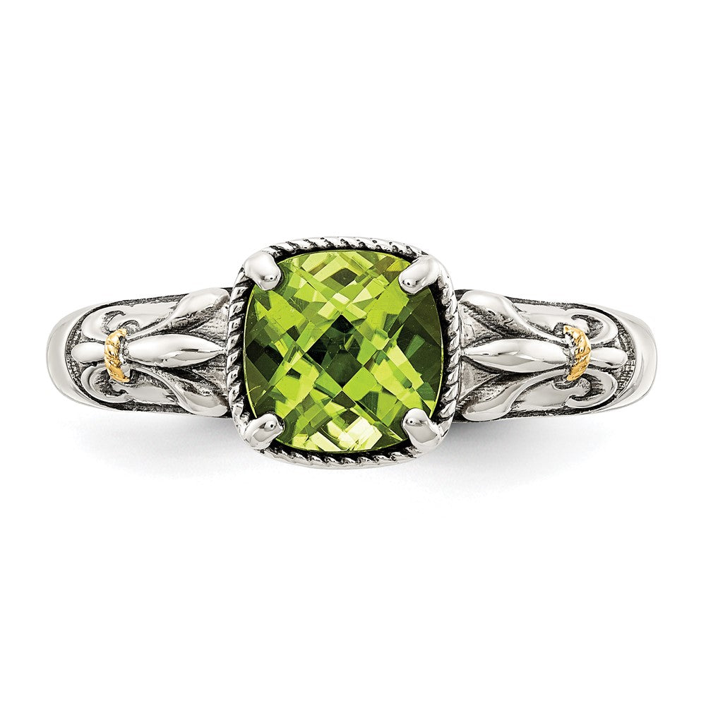 Shey Couture Sterling Silver with 14K Accent Antiqued Cushion Peridot Ring