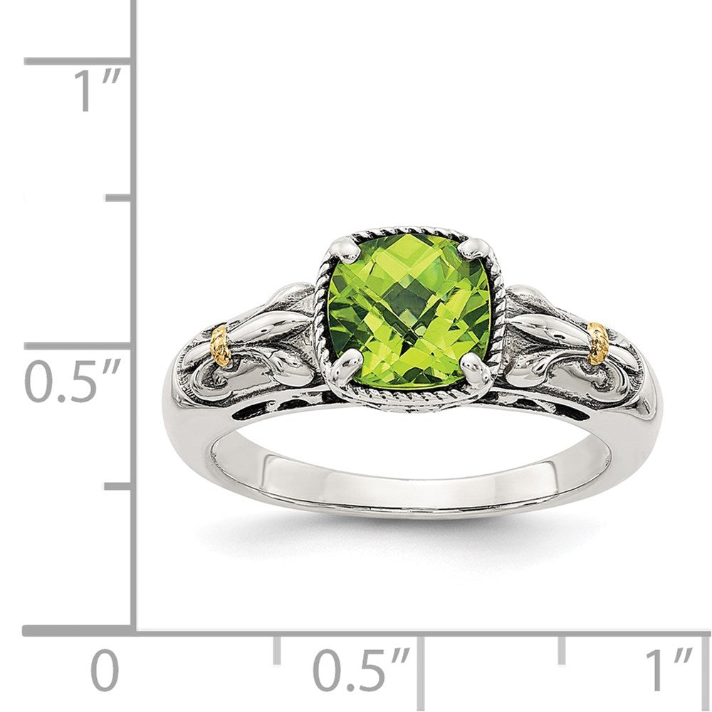 Shey Couture Sterling Silver with 14K Accent Antiqued Cushion Peridot Ring