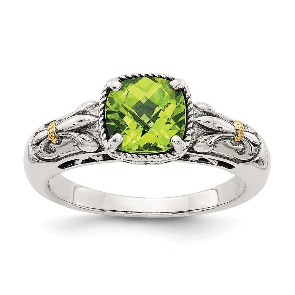 Shey Couture Sterling Silver with 14K Accent Antiqued Cushion Peridot Ring